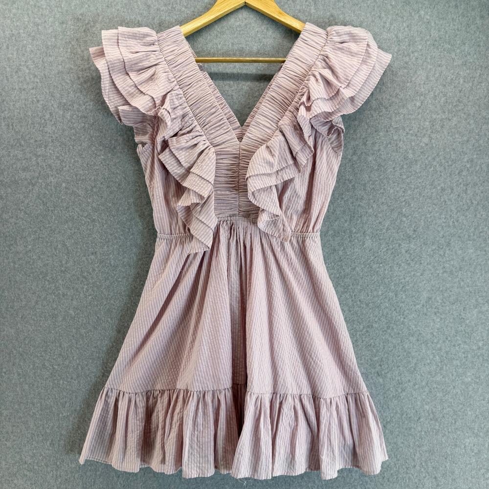 Karlie Mini Dress Striped Ruffle Trim Pink Purple Stripe Preppy Womens Small